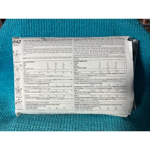 Simplicity 5042 pattern Girls Puritan centennial 18th 19th century dress S M L - Picture 3 of 6